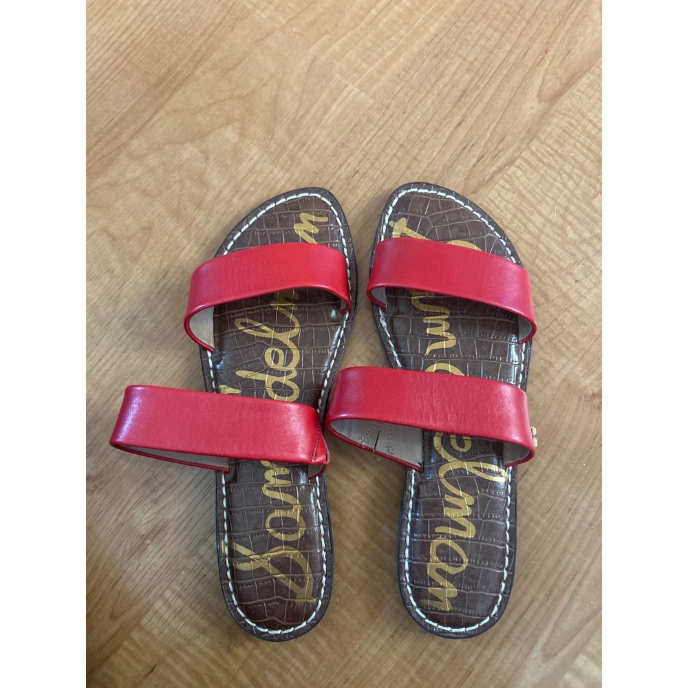 Sam Edelman Ariane Red Leather Double Strap Slide Sandals Womens 8 Flat Shoes